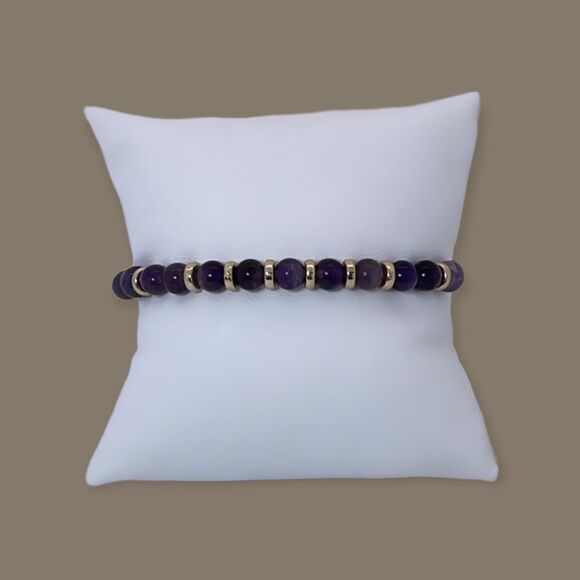 NWT Wool + Pepper Co. Zodiac + Gemstone - Aquarius + Amethyst Bracelet (Gold) - Picture 5 of 10